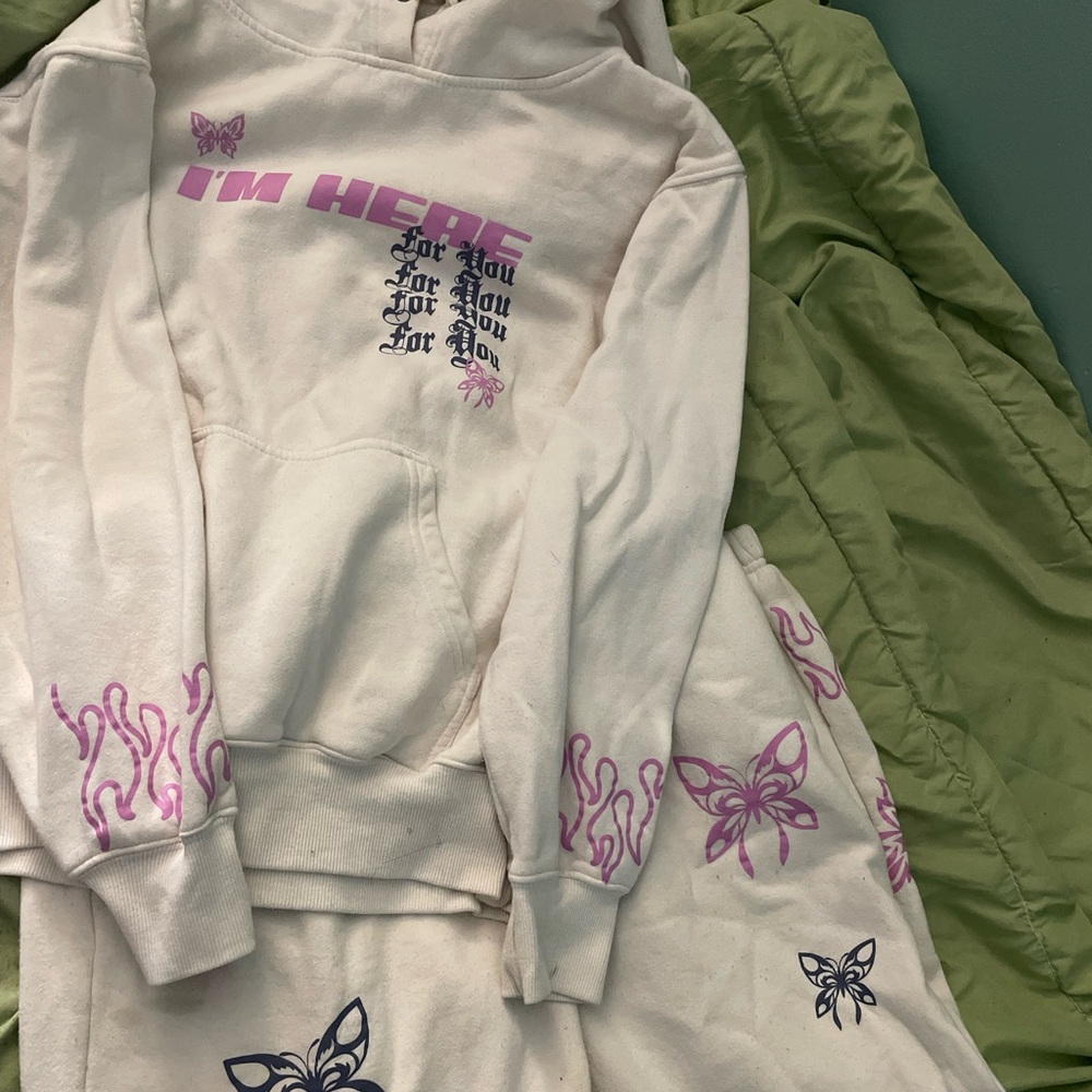Urban Planet White and Pink Hoodie Set
